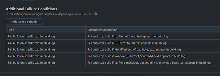 TeamCity Failure Conditions